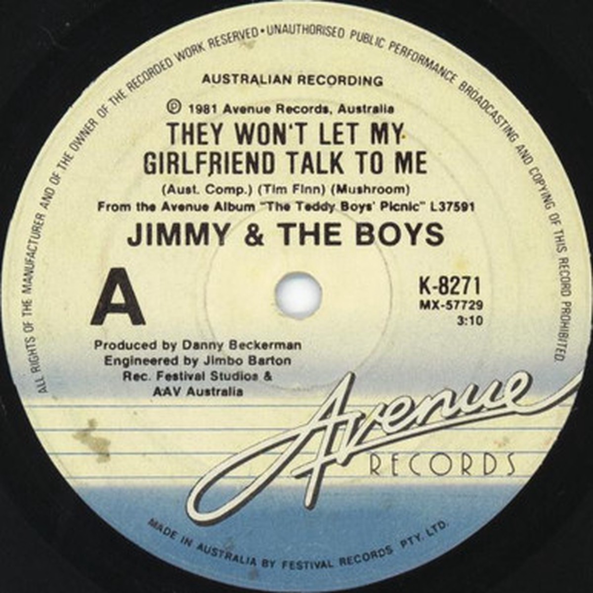 Jimmy & The Boys - They Won't Let My Girlfriend Talk To Me (7" Single) - 45RPM - VG+/Generic