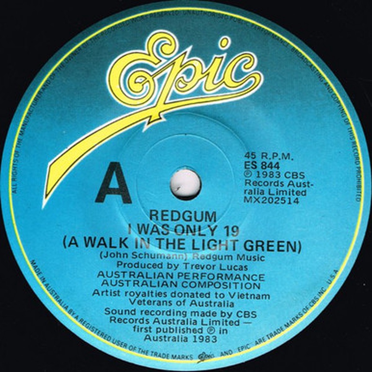 Redgum - I Was Only 19 (A Walk In The Light Green) (7" Single) - 45RPM - VG/Generic
