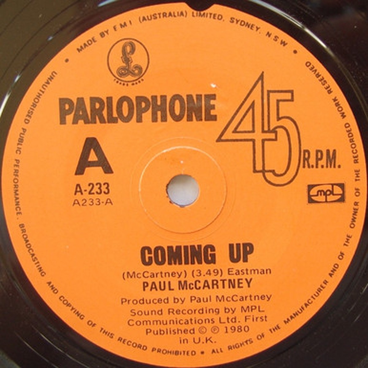 Paul McCartney - Coming Up (7" Single) - 45RPM - VG/Generic