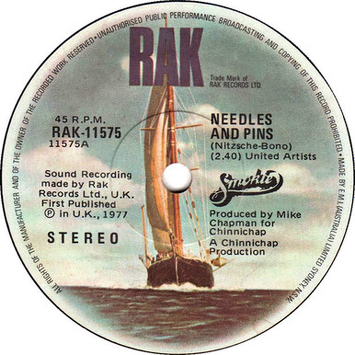Smokie - Needles And Pins (7" Single) - 45RPM - VG+/Generic