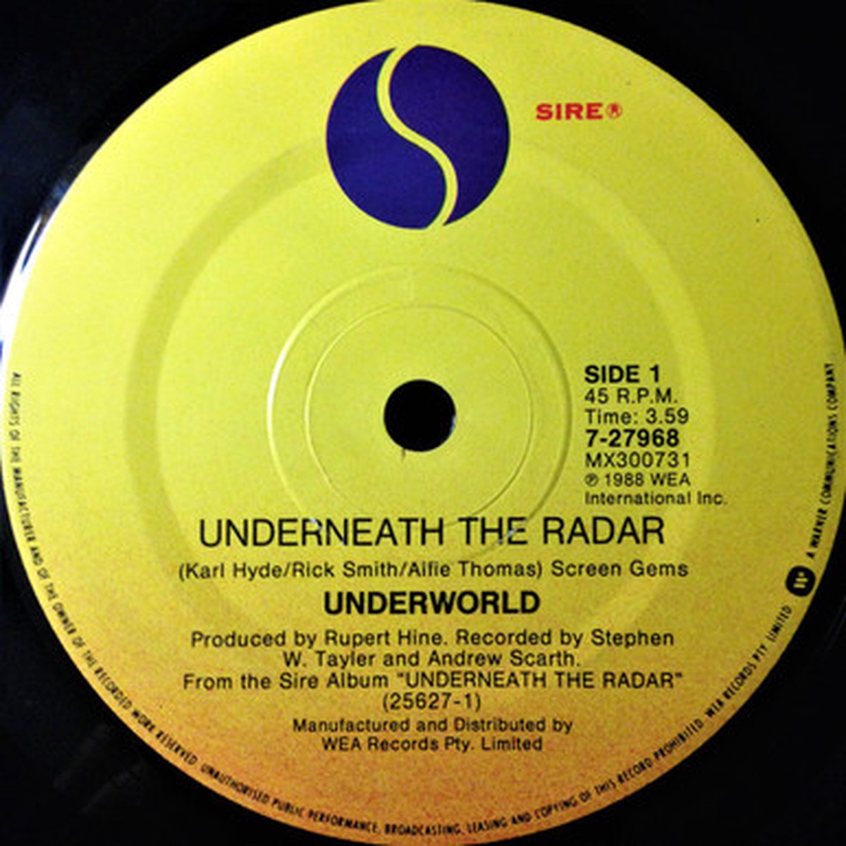 Underworld - Underneath The Radar (7" Single) - VG+/Generic