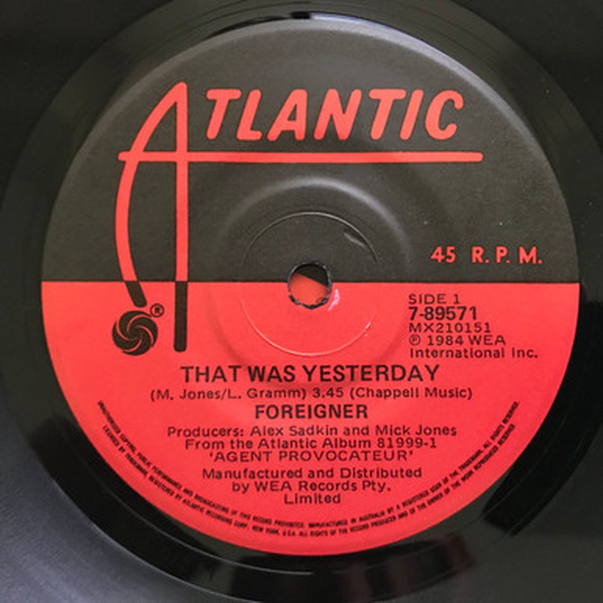 Foreigner - That Was Yesterday (7" Single) - 45RPM - VG+/Generic