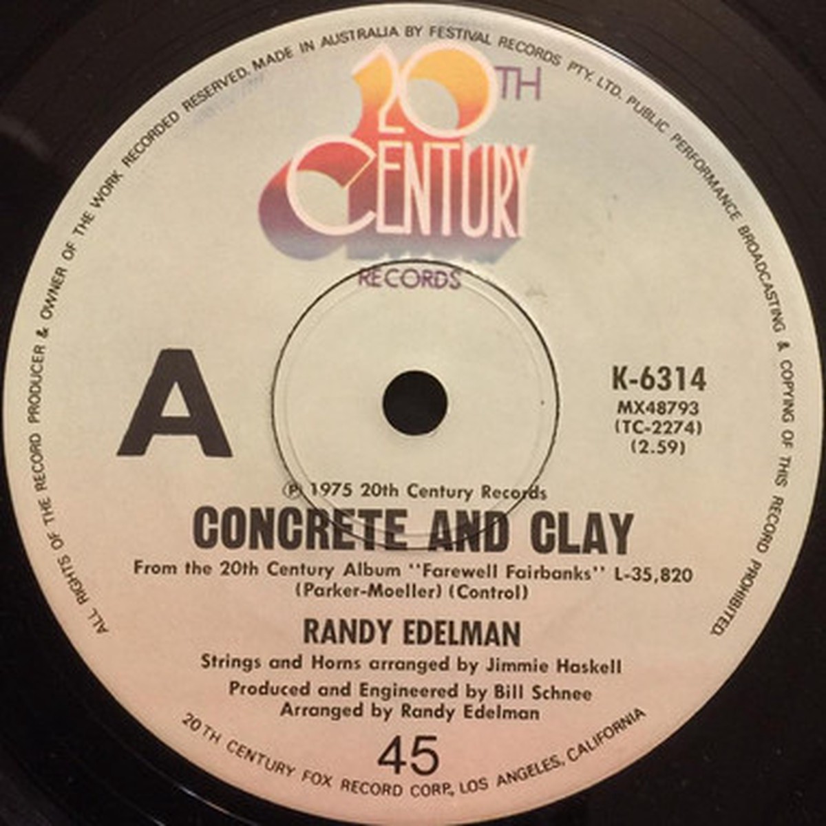Randy Edelman - Concrete And Clay (7" Single) - 45RPM - VG+/Generic