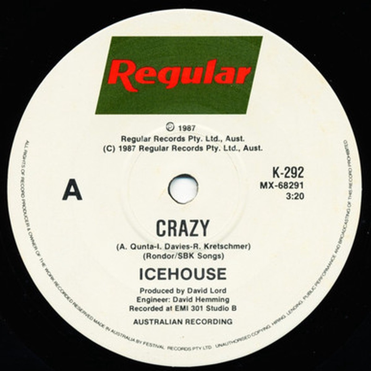 Icehouse - Crazy (7" Single) - 45RPM - VG/Generic