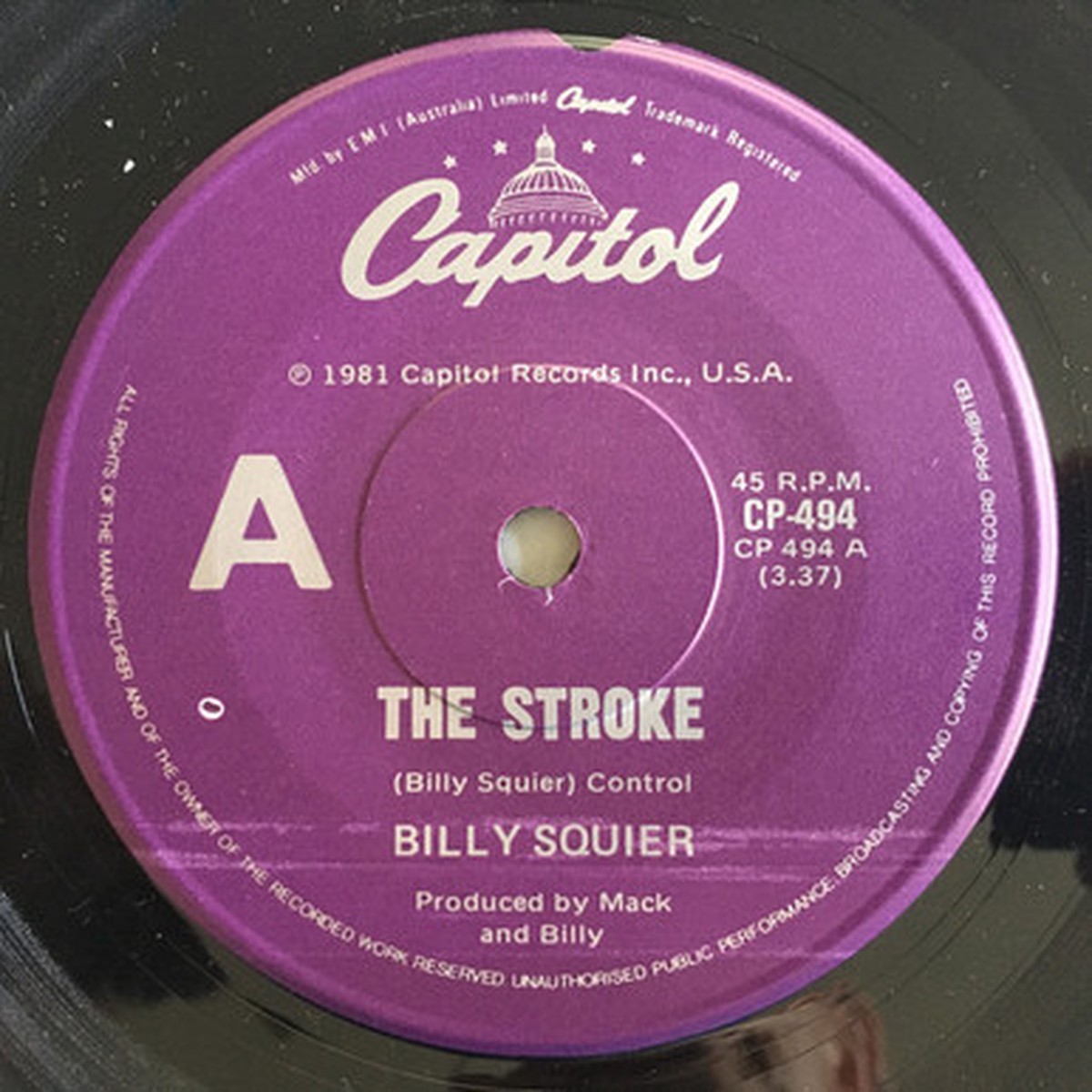 Billy Squier - The Stroke (7" Single) - 45RPM - VG+/Generic
