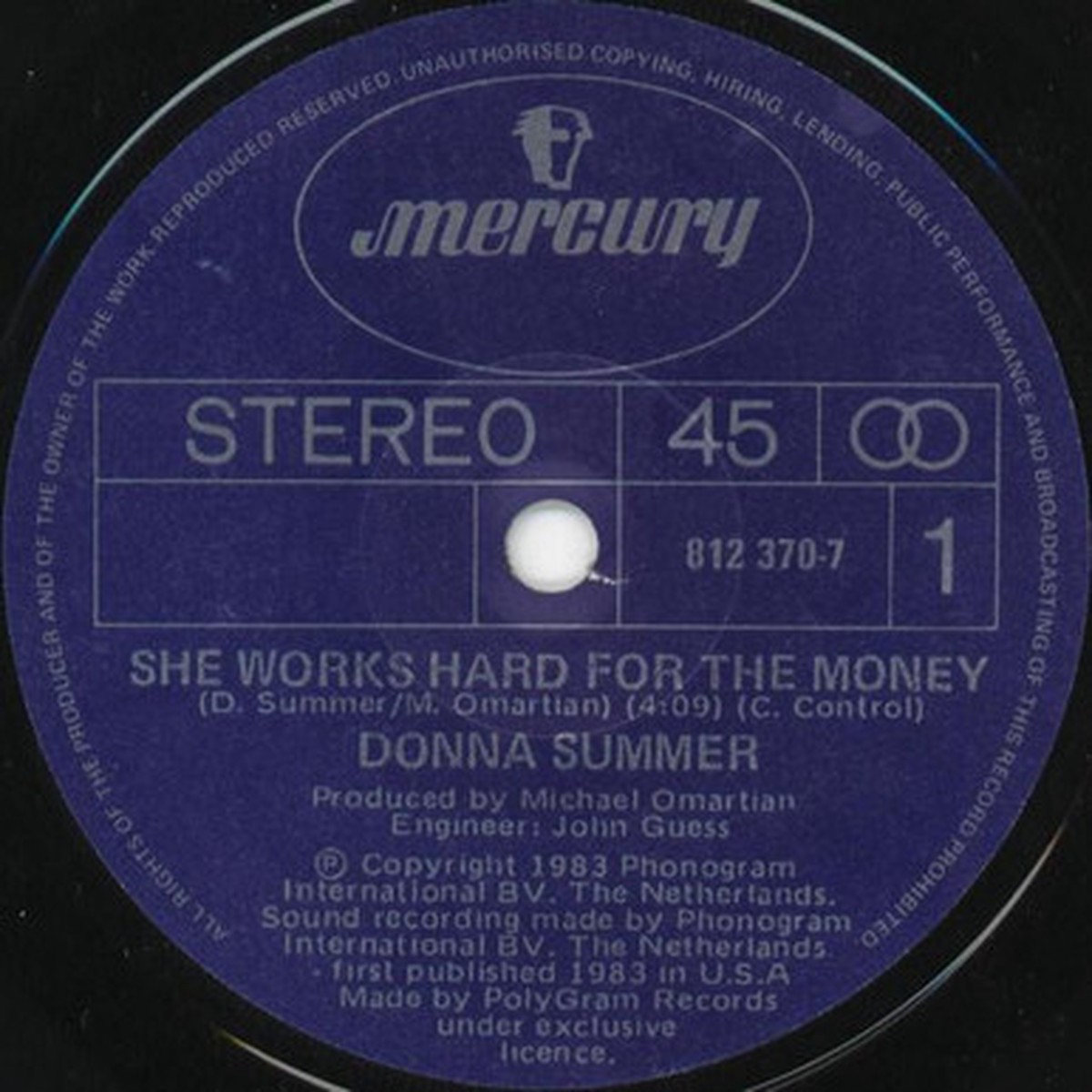 Donna Summer - She Works Hard For The Money (7" Single) - 45RPM - VG+/Generic