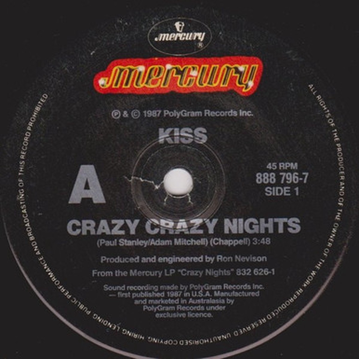 Kiss - Crazy Crazy Nights (7" Single) - 45RPM - VG+/Generic