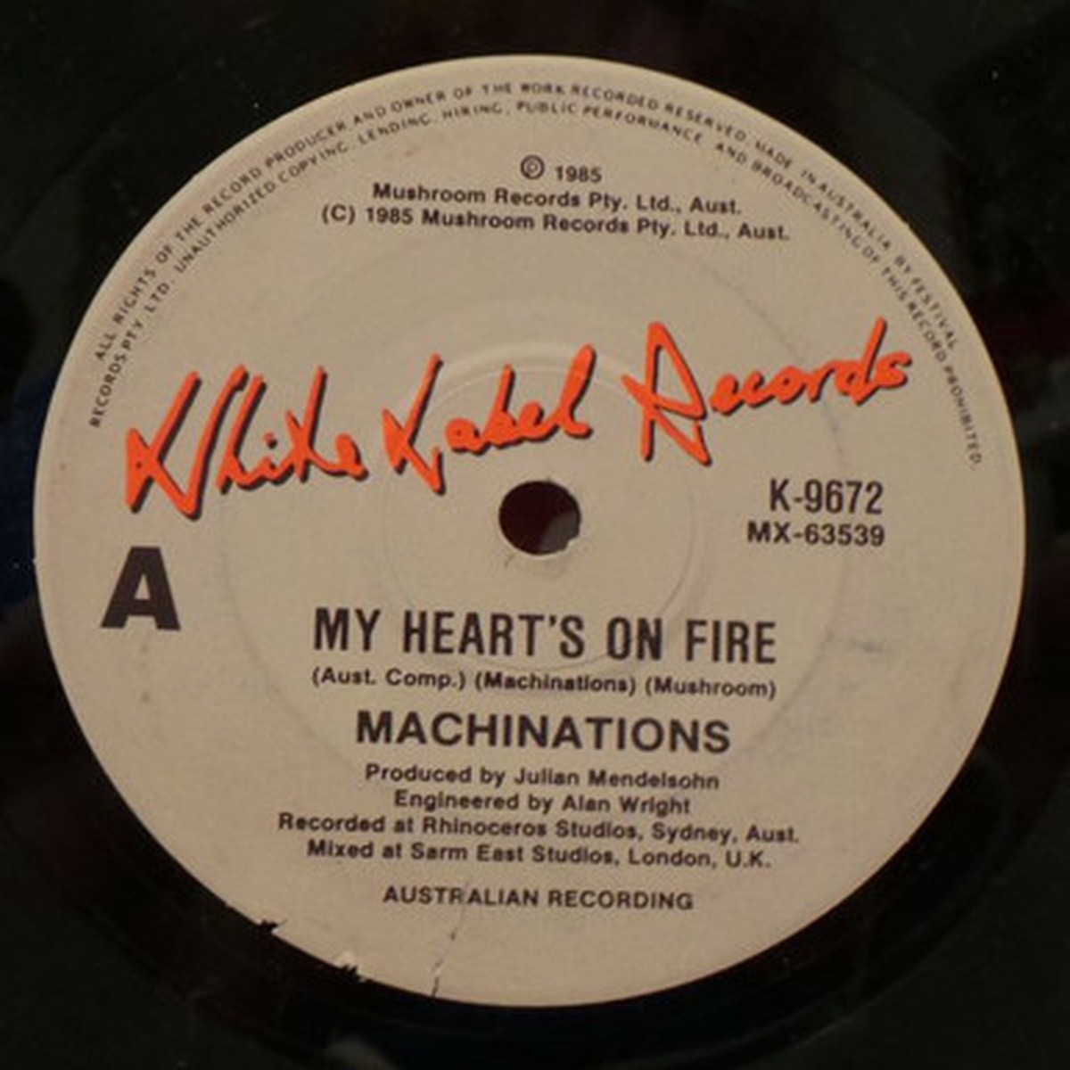 Machinations - My Heart's On Fire (7" Single) - 45RPM - VG+/Generic