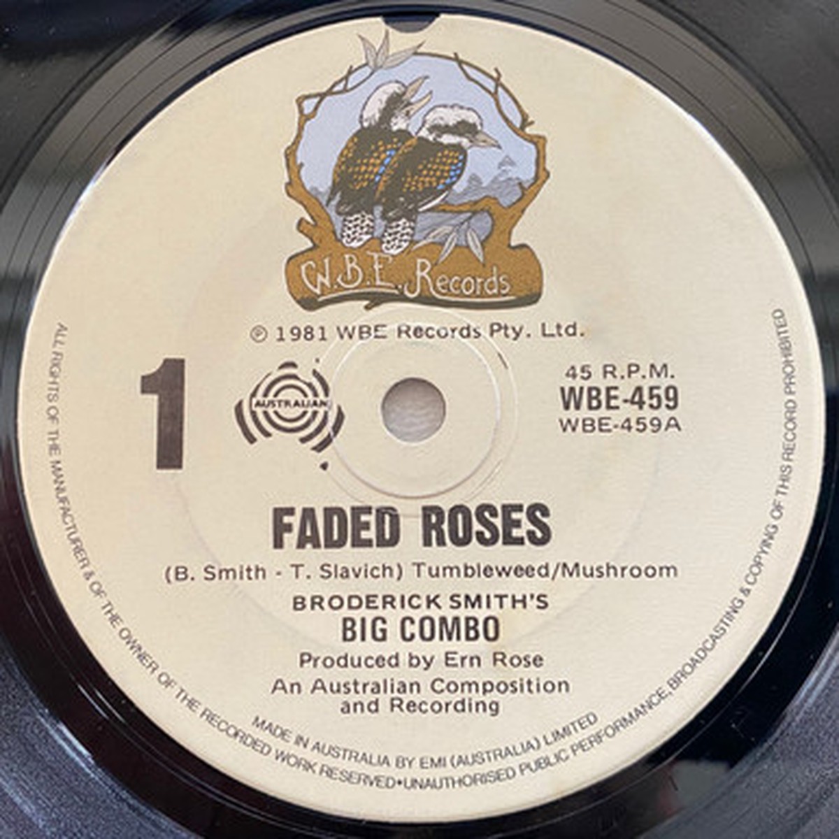 Broderick Smith's Big Combo - Faded Roses (7" Single) - 45RPM - VG+/Generic