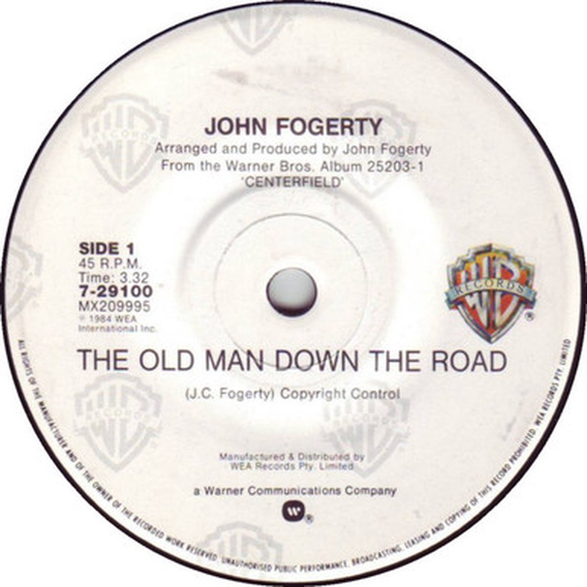 John Fogerty - The Old Man Down The Road (7" Single) - 45RPM - VG/Generic