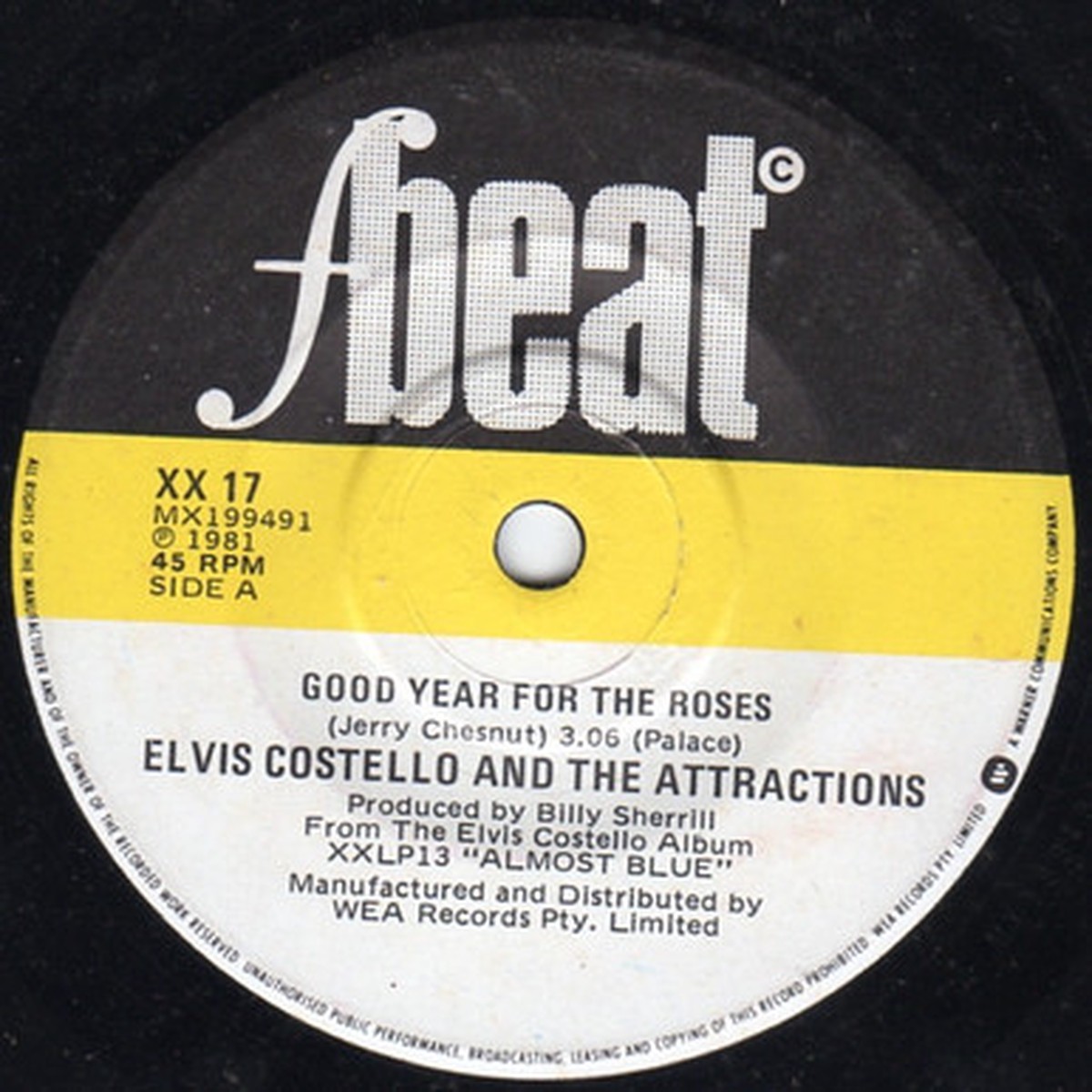 Elvis Costello And The Attractions - Good Year For The Roses (7" Single) - 45RPM - VG+/Generic