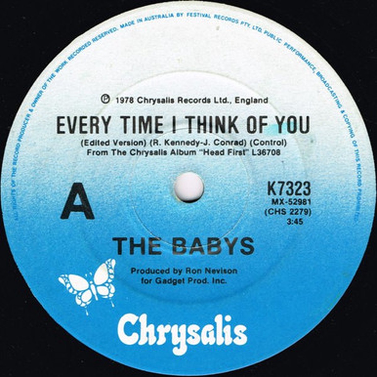 The Babys - Every Time I Think Of You (7" Single) - 45RPM - VG/Generic