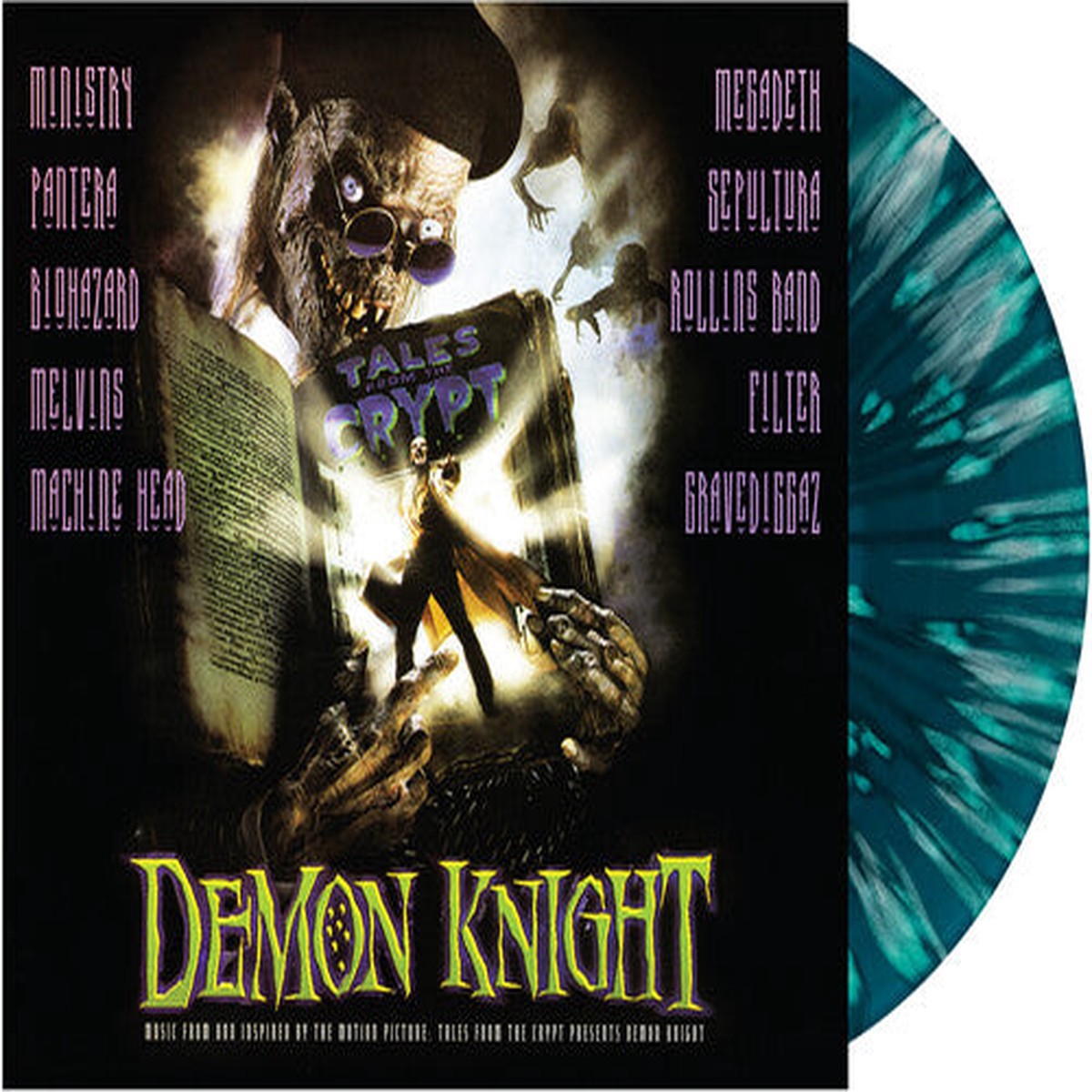 TALES FROM THE CRYPT PRESENTS: 'DEMON KNIGHT ORIGINAL SOUNDTRACK' LP (Blue/White Cryptkeeper Halloween Splatter Vinyl)