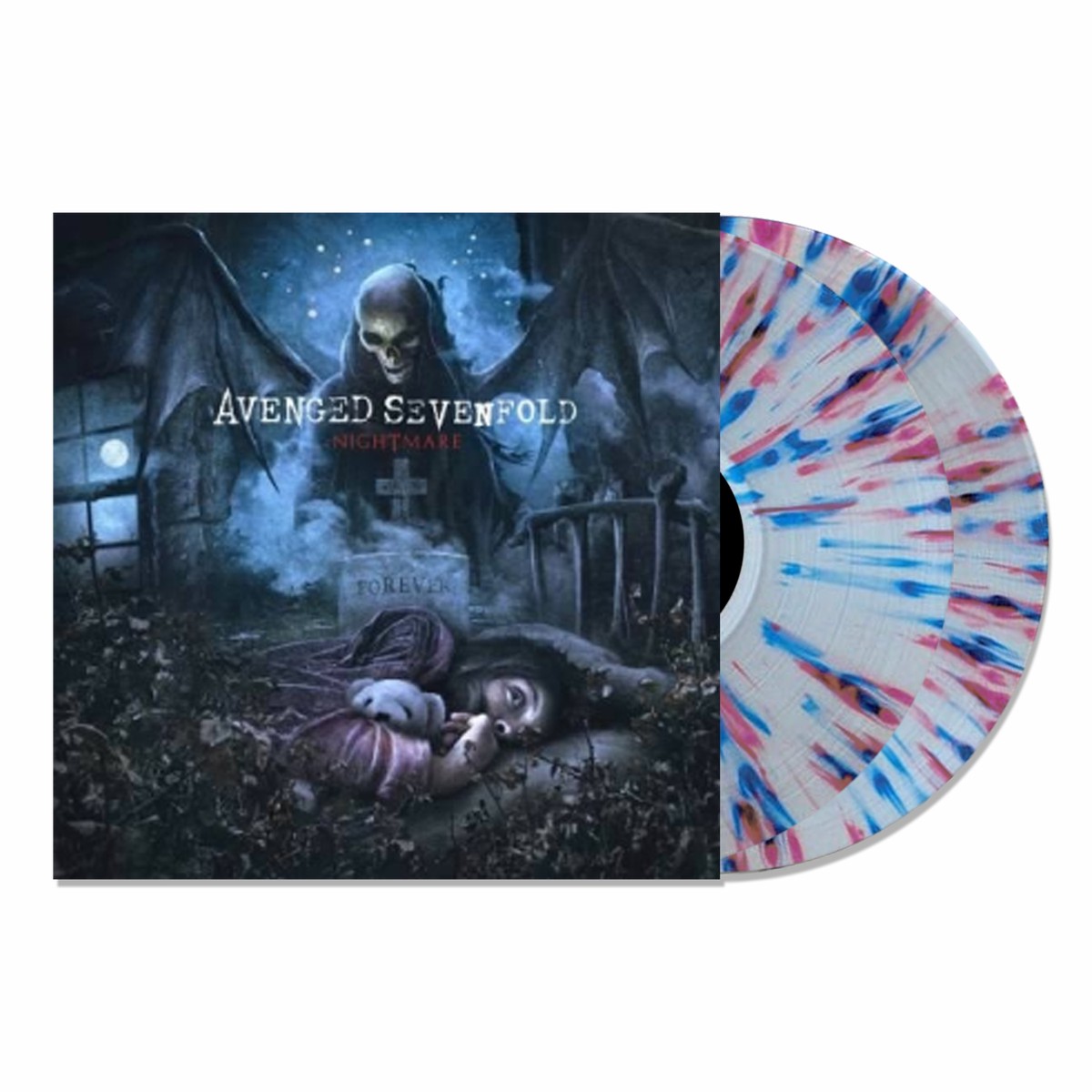 AVENGED SEVENFOLD 'NIGHTMARE' LIMITED-EDITION CLEAR WITH PURPLE, BLUE, & RED SPLATTER 2LP ONLY 500 MADE