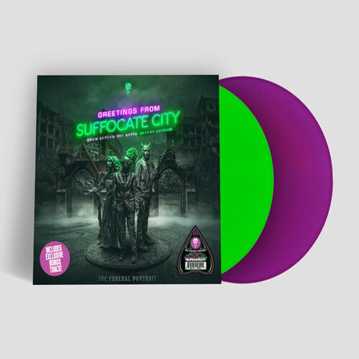 THE FUNERAL PORTRAIT 'GREETINGS FROM SUFFOCATE CITY - FROM BEYOND THE ABYSS' 2LP (Deluxe Edition, Green/Purple Vinyl)