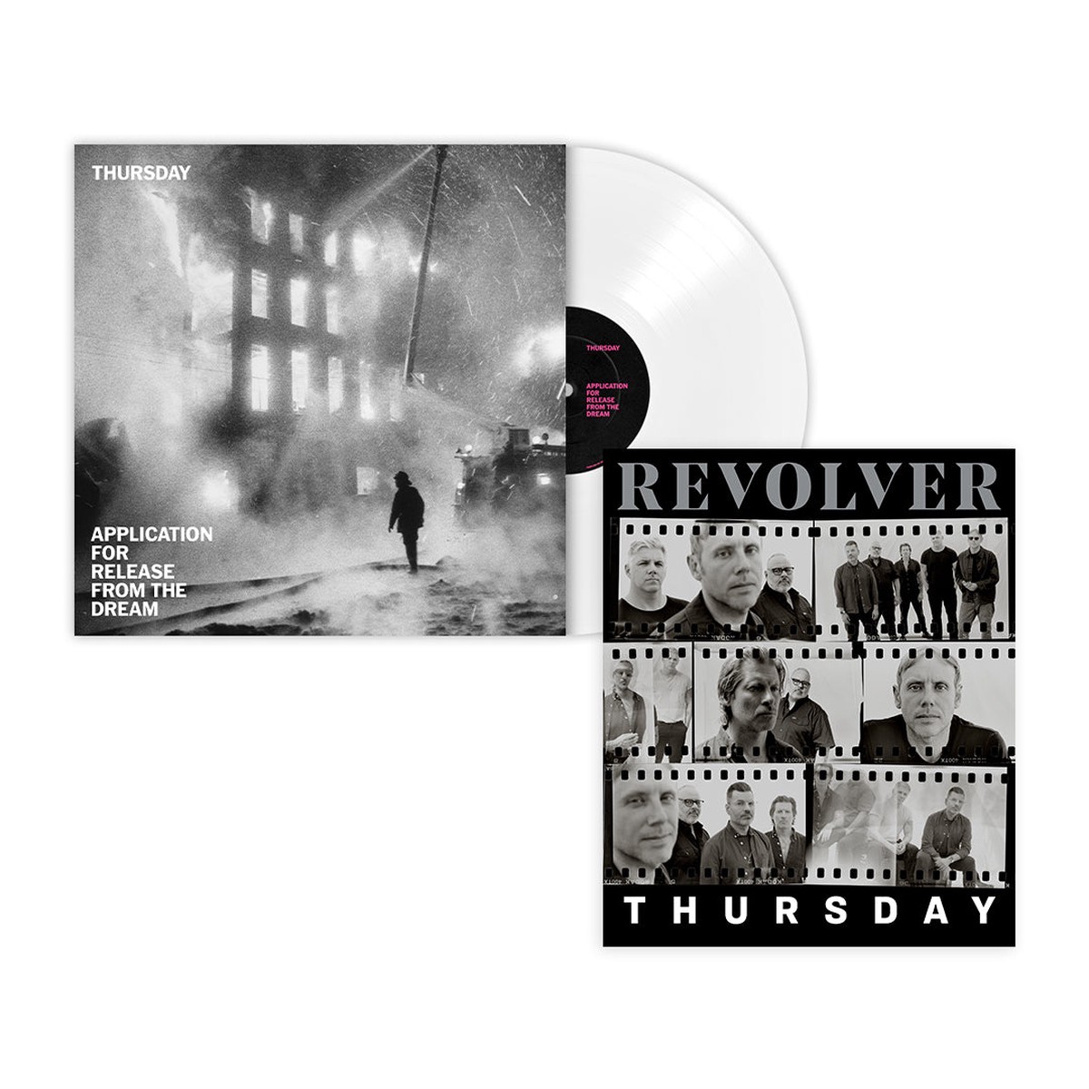 THURSDAY X REVOLVER BUNDLE - REVOLVER SUMMER 2024 ISSUE & THURSDAY 'APPLICATION FOR RELEASE FROM THE DREAM' ETCHED 12" (Limited Edition Only 500 Made, White Vinyl)