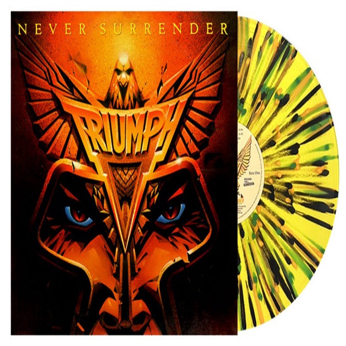 TRIUMPH NEVER SURRENDER LP (Limited Edition Only 200 made, Yellow w/ Black, Orange, & Green Splatter Vinyl)