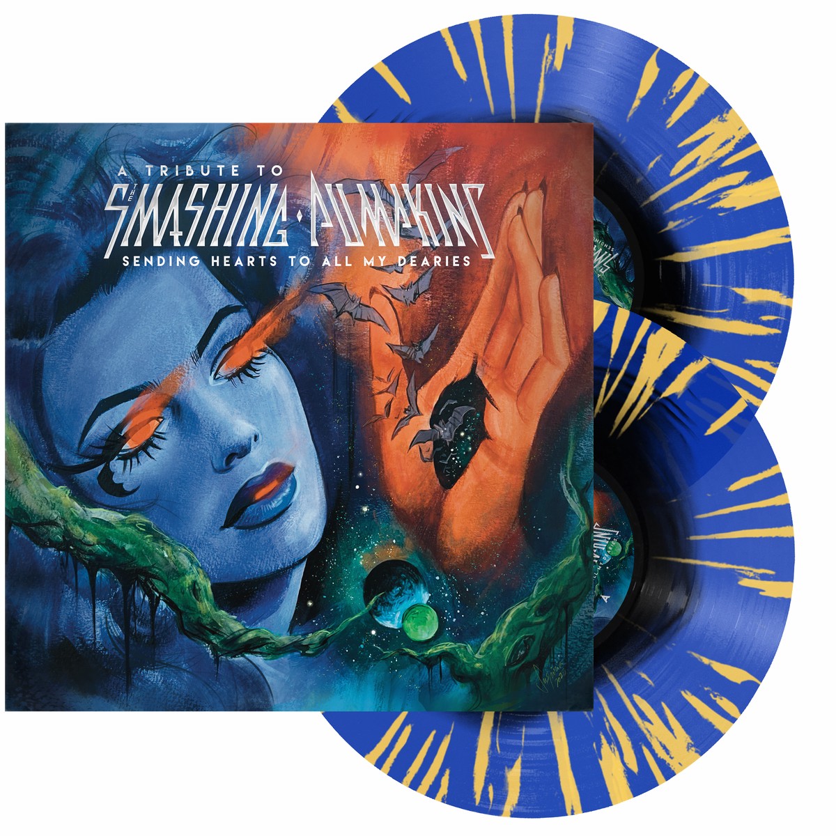 VARIOUS ARTISTS 'SENDING HEARTS TO ALL MY DEARIES: A TRIBUTE TO THE SMASHING PUMPKINS' 2LP (Exclusive Limited to 100, Black in Transparent Blue w/ Mustard Splatter Vinyl)
