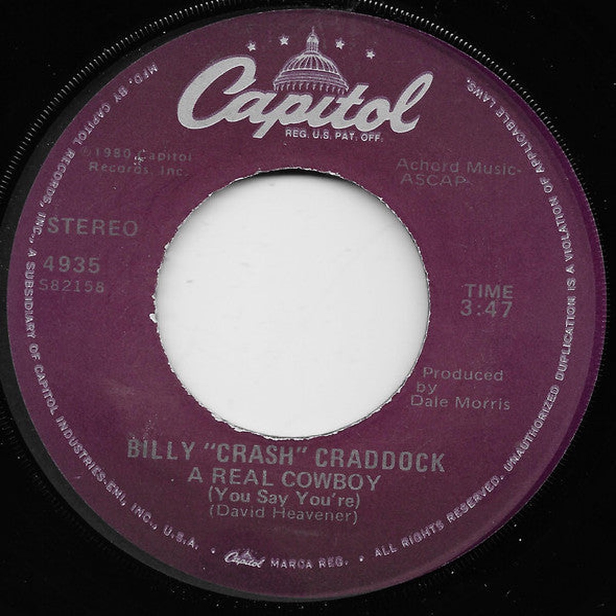 Craddock, Billy 'Crash' Craddock - A Real Cowboy (You Say You're) (Vinyl, VG+)
