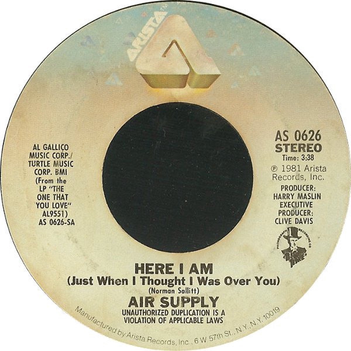 Air Supply - Here I Am (Just When I Thought I Was Over You) (Vinyl, VG+) (45)