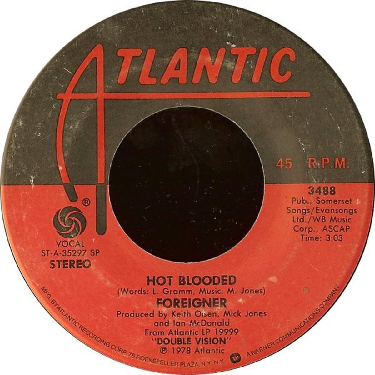 Foreigner - Hot Blooded (Vinyl, VG) (45)