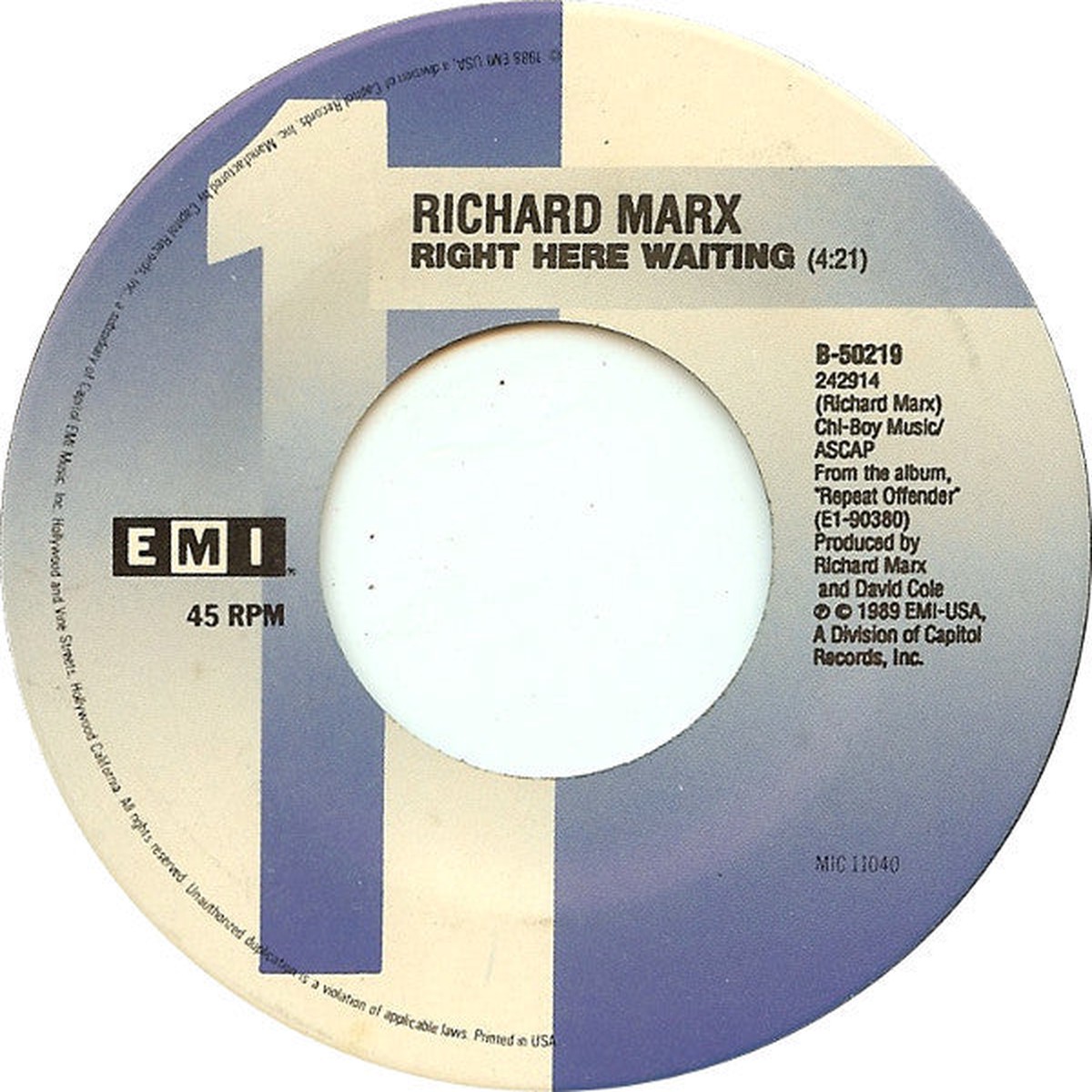 Marx, Richard - Right Here Waiting (Vinyl, VG+) (45)
