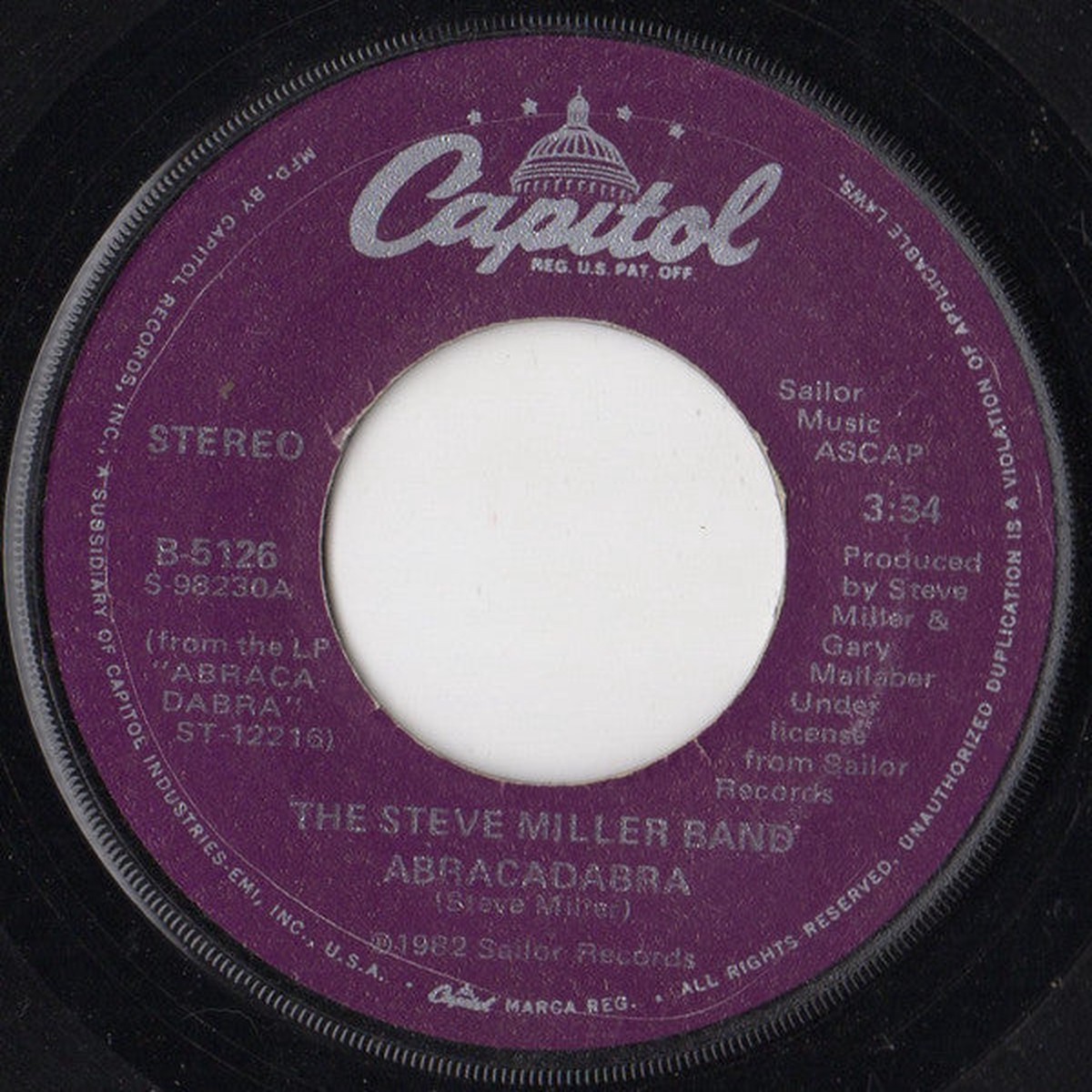 Miller, Steve Band - Abracadabra / Baby Wanna Dance (Vinyl, VG) (45)