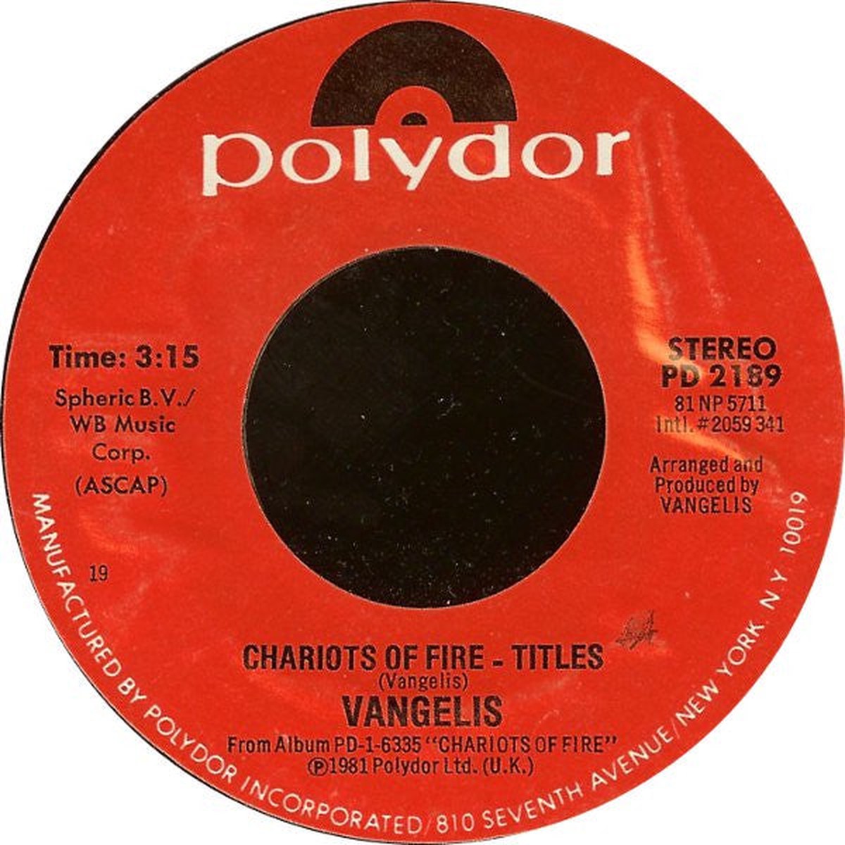 Vangelis - Chariots Of Fire - Titles (Vinyl, VG+) (45)