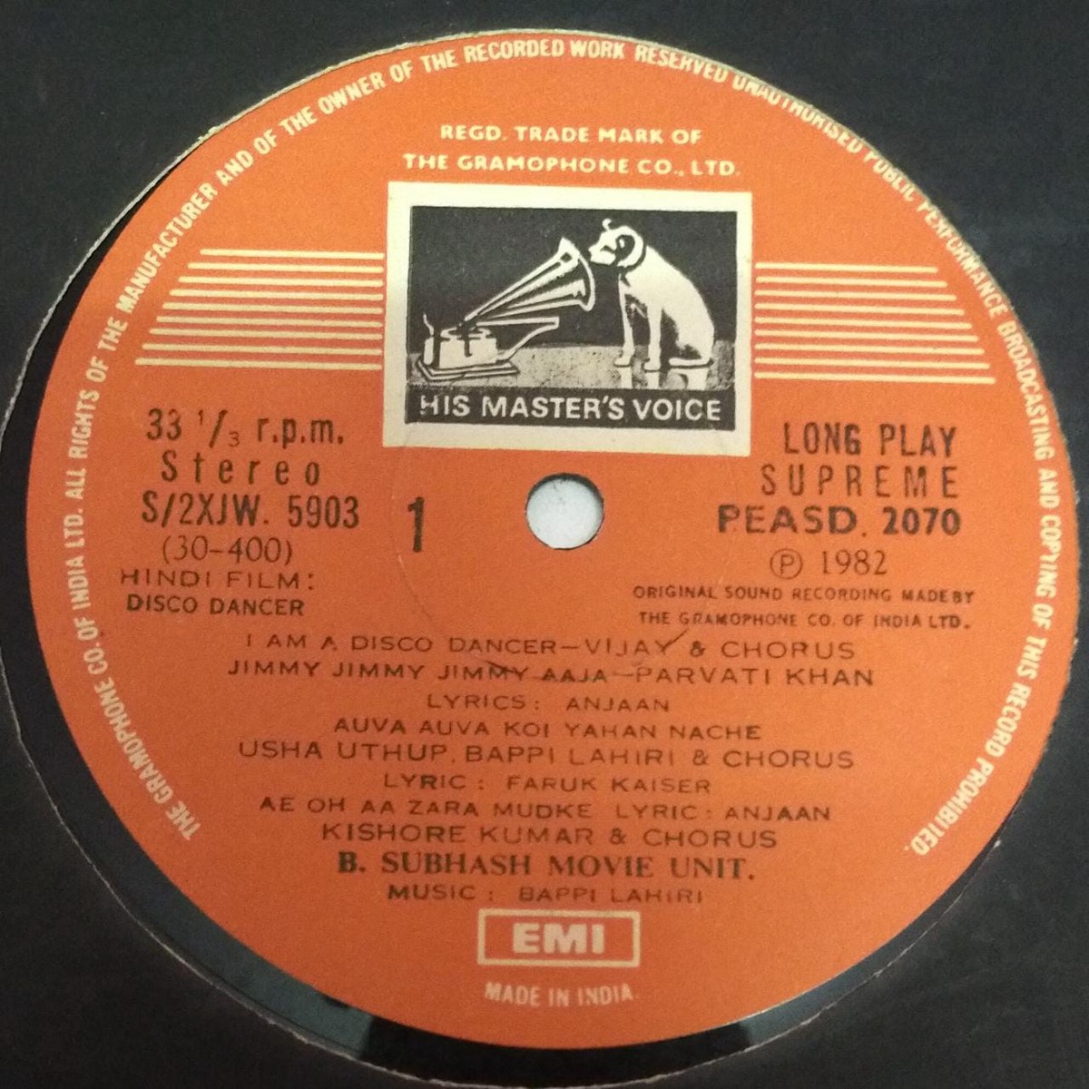 Disco Dancer Hindi Film LP Vinyl Record by Bappi Lahiri