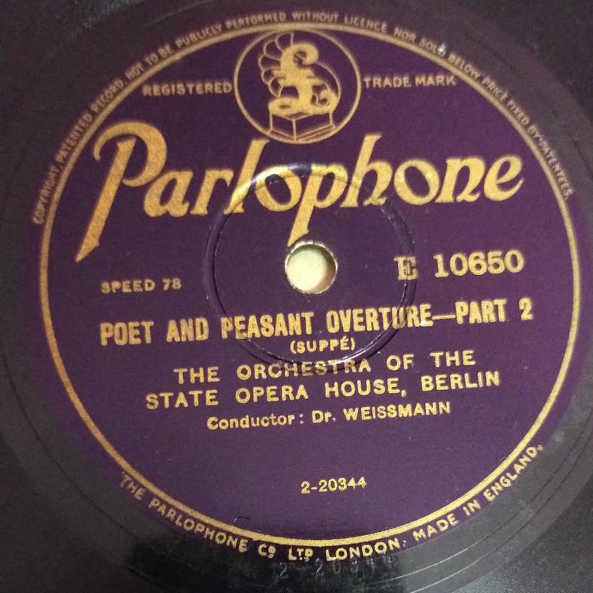 Poet and Peasant Overture Part 1 78 RPM Record by Dr Weissmann 10650