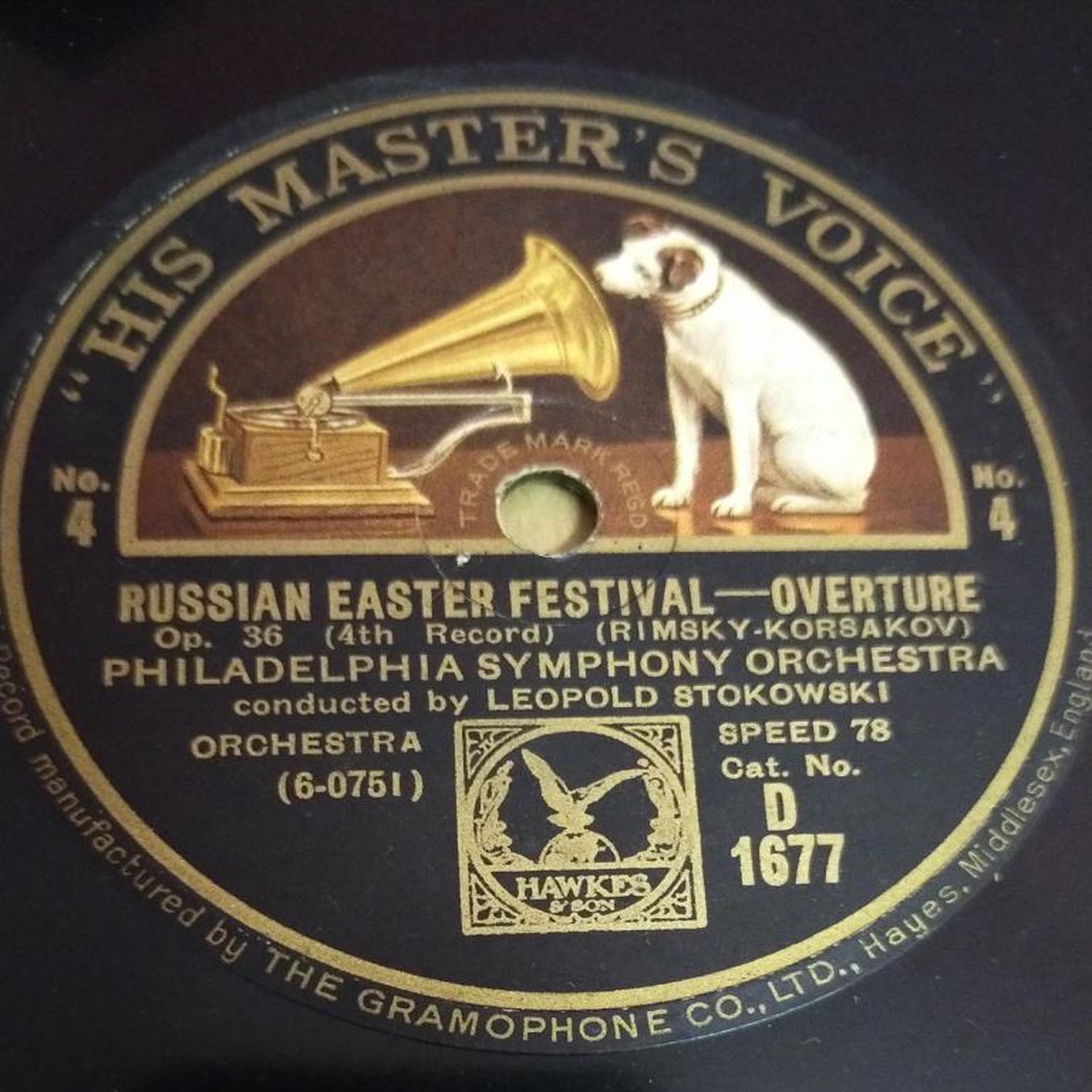Russian Easter Festival-Overture Philadelphia Symphony Orchestra 78 RPM Record by Leopold Stokowski D1677