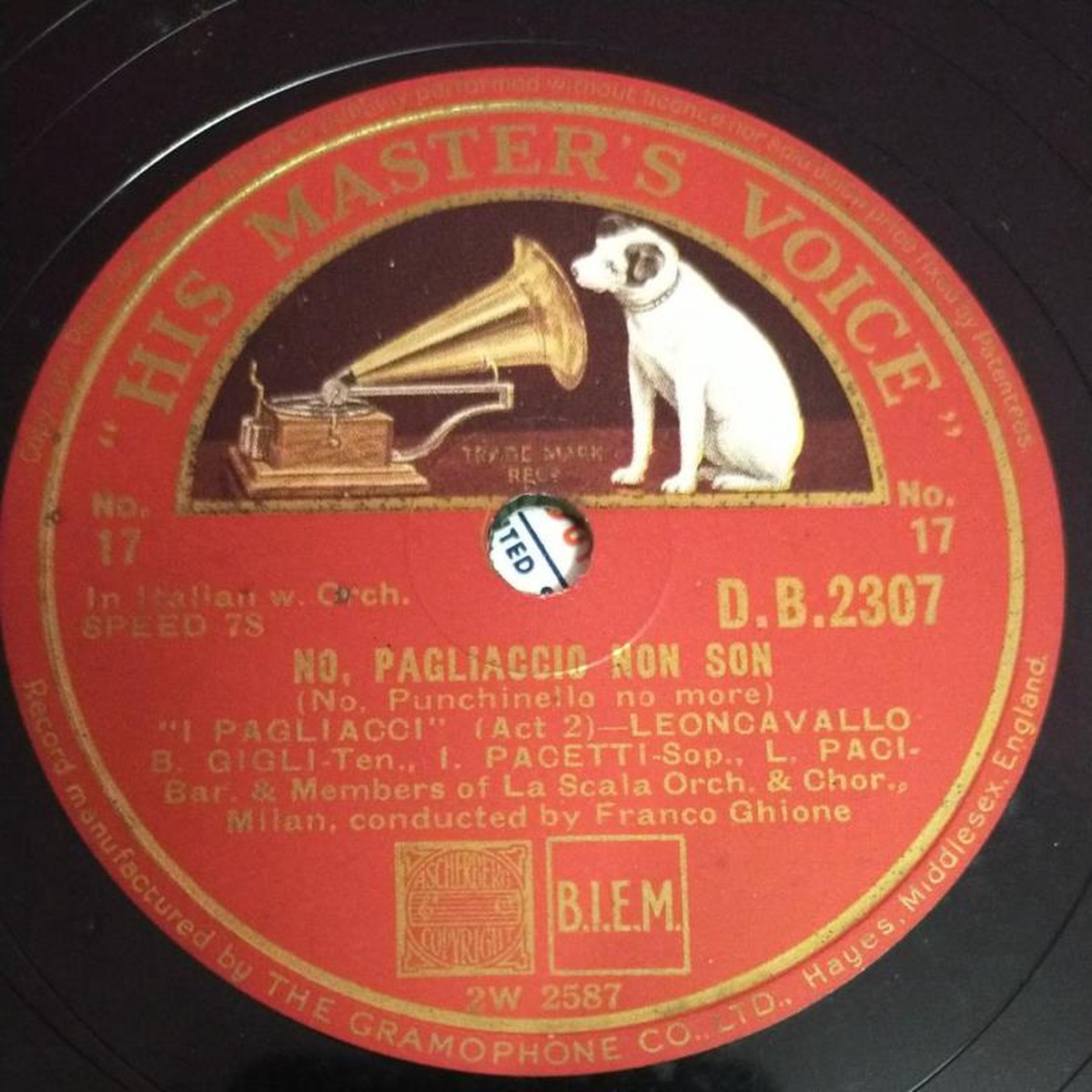 Suvvia Cosi Ternible Davver Non Ti Credeo 78 RPM Record by La Scala Orchestra D B 2307