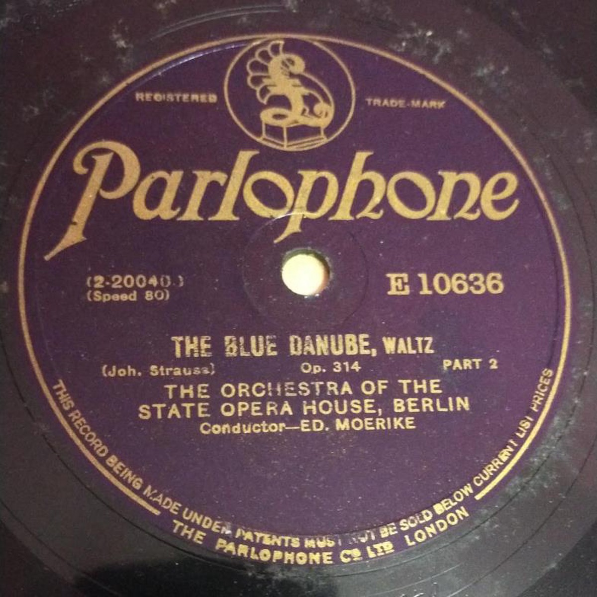 The Blue Danube, Waltz The Orchestra of the State opera House 78 RPM Record